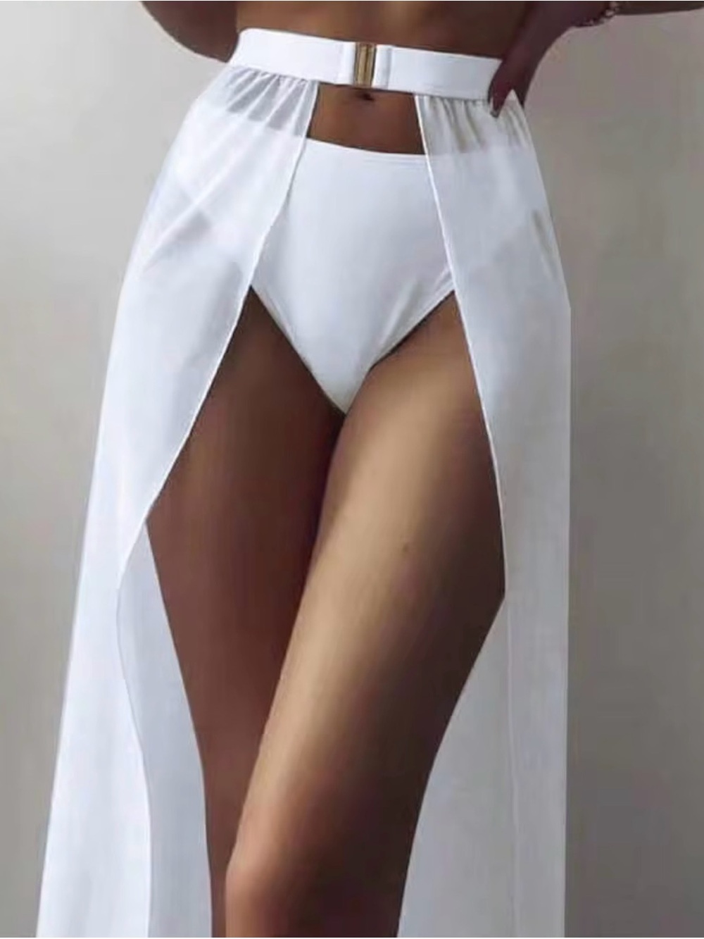 White High-Waist Split Beach Skirt Swim Cover-Up